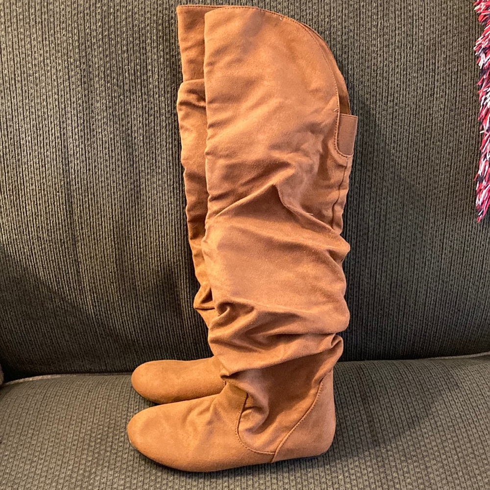 Charlotte Russe Beige Suede Above The Knee Boots
